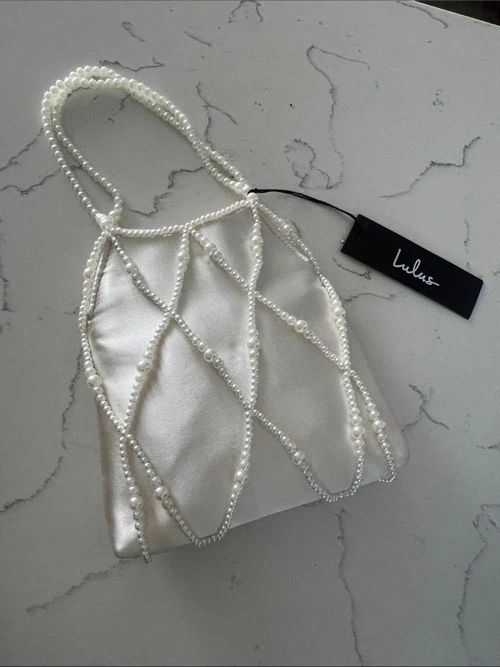 Lulu's Gloria Ivory Satin Pearl Pouch Handbag
